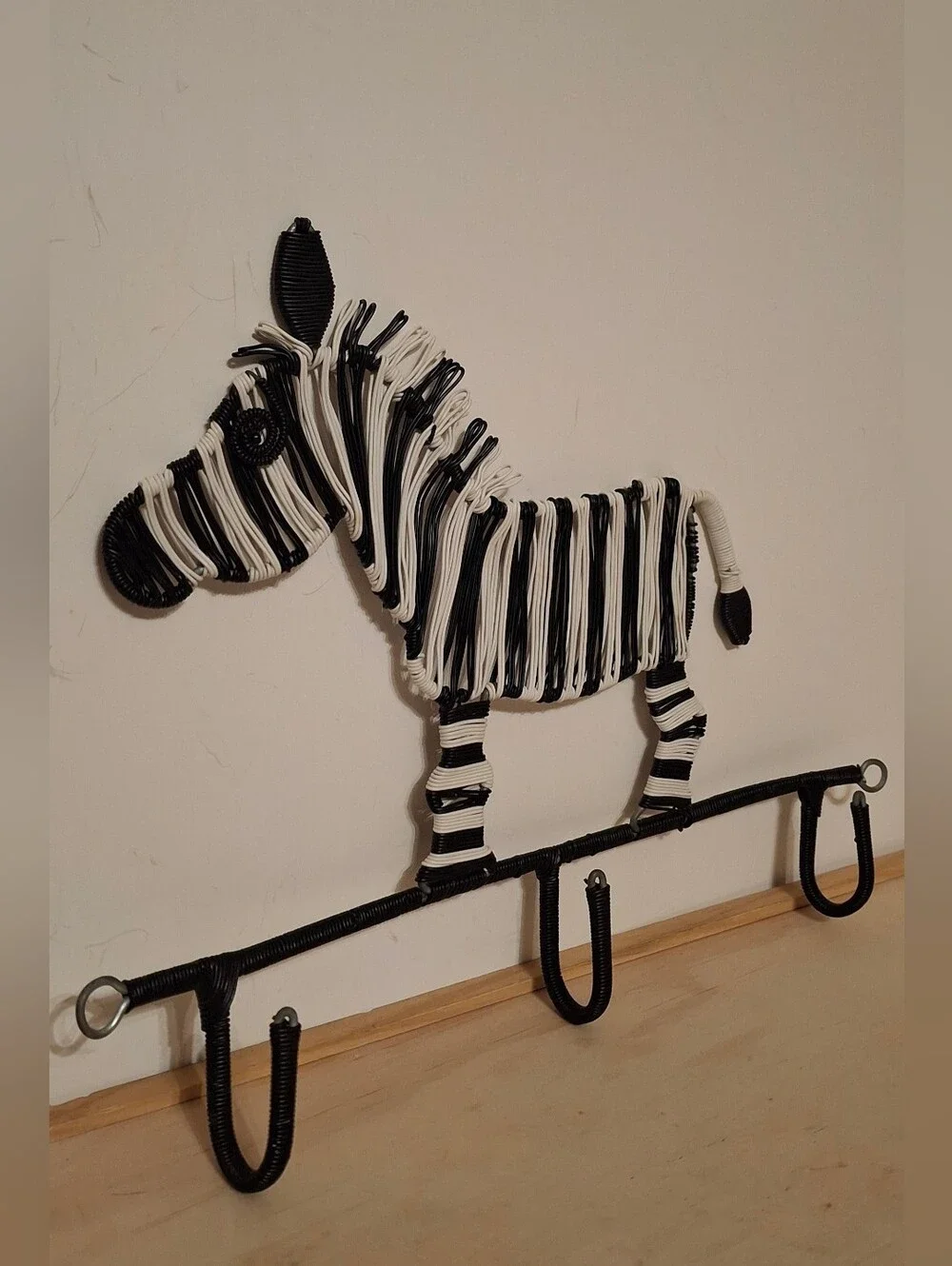 Vintage Handmade African Telephone Wire Folk Art Zebra Wall Hook, Safari 11.5